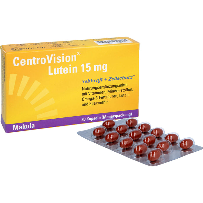 CentroVision Lutein 15 mg Kapseln für Sehkraft und Zellschutz, 30 pcs. Capsules