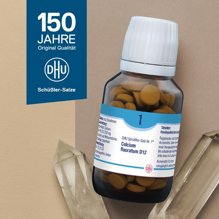 DHU Schüßler-Salz Nr. 1 Calcium fluoratum D6 – Das Mineralsalz des Bindegewebes, der Gelenke und Haut – das Original – umweltfreundlich im Arzneiglas, 900 pcs. Tablets