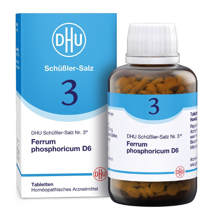 DHU Schüßler-Salz Nr. 3 Ferrum phosphoricum D6 – Das Mineralsalz des Immunsystems – das Original – umweltfreundlich im Arzneiglas, 900 pcs. Tablets