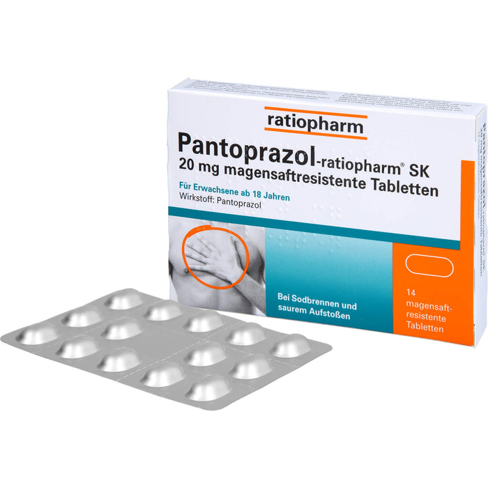 Pantoprazol-ratiopharm SK 20 mg Tabletten bei Sodbrennen, 14 pc Tablettes