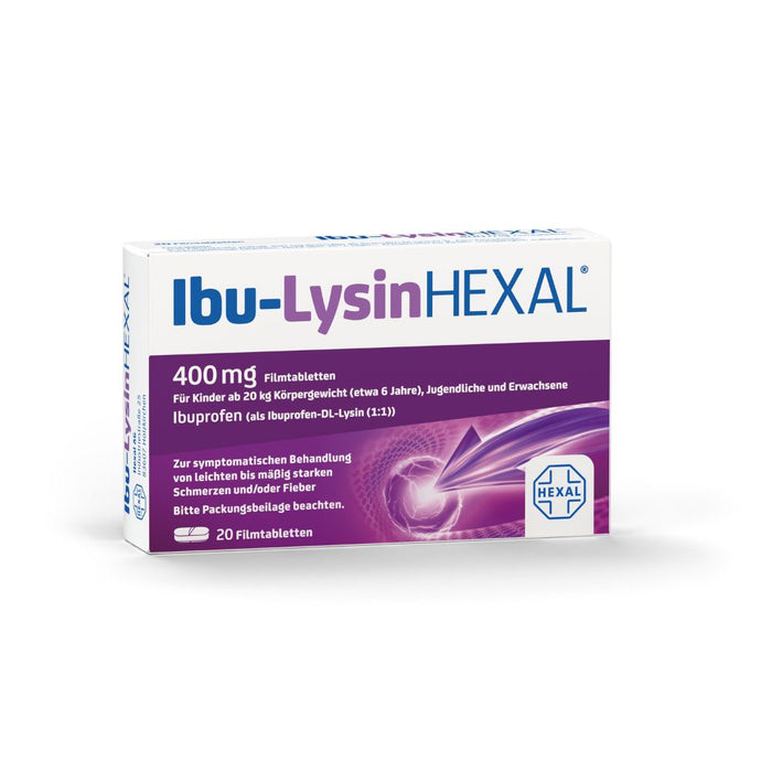 Ibu-Lysin Hexal 400 mg Filmtabletten bei Schmerzen und Fieber, 20 St. Tabletten