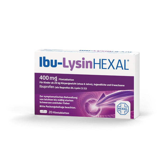 Ibu-Lysin Hexal 400 mg Filmtabletten bei Schmerzen und Fieber, 20 St. Tabletten