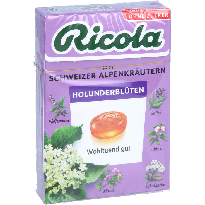 Ricola Schweizer Kräuterbonbons Box Holunderblüten ohne Zucker, 50 g Bonbons