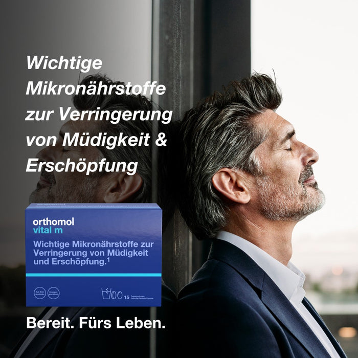 Orthomol Vital m für Männer - bei Müdigkeit - mit B-Vitaminen und Omega-3-Fettsäuren - Orangen-Geschmack - Granulat/Tabletten/Kapseln, 15 St. Tagesportionen