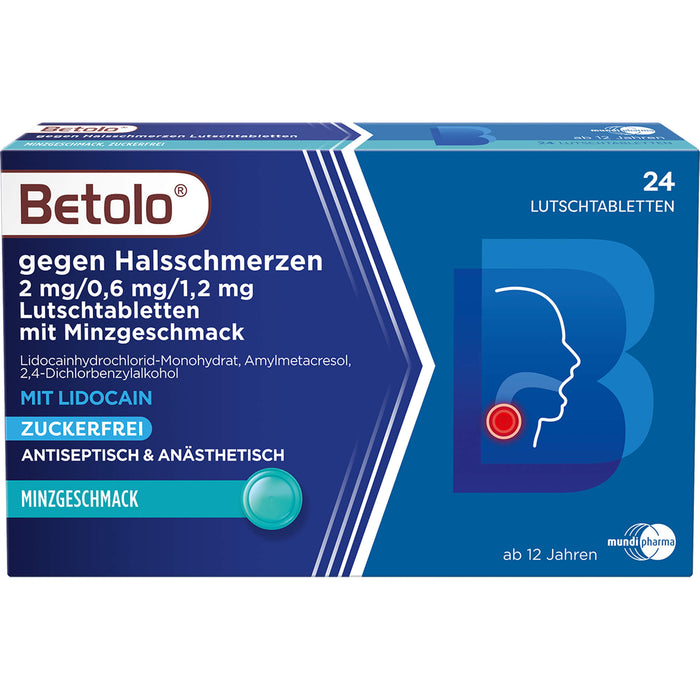 Betolo™ gegen Halsschmerzen 2 mg/0,6 mg/1,2 mg Lutschtabletten mit Minzgeschmack, 24 St LUT