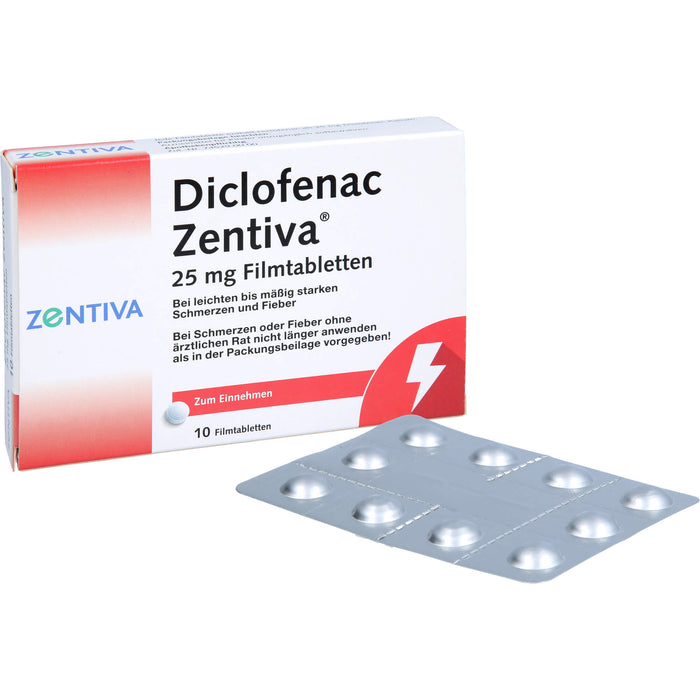 Diclofenac Zentiva 25 mg Filmtabletten bei Schmerzen und Fieber, 10 pcs. Tablets