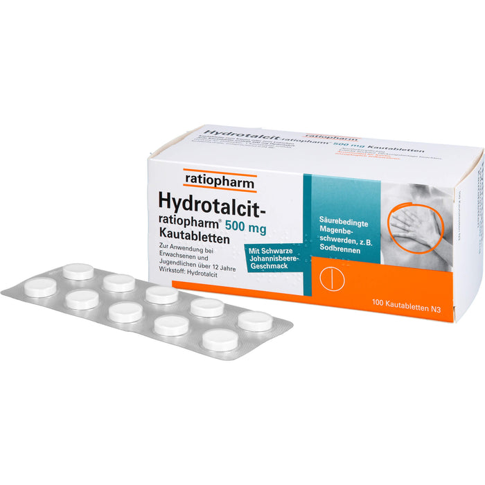 Hydrotalcit-ratiopharm 500 mg Kautabletten, 100 pc Tablettes