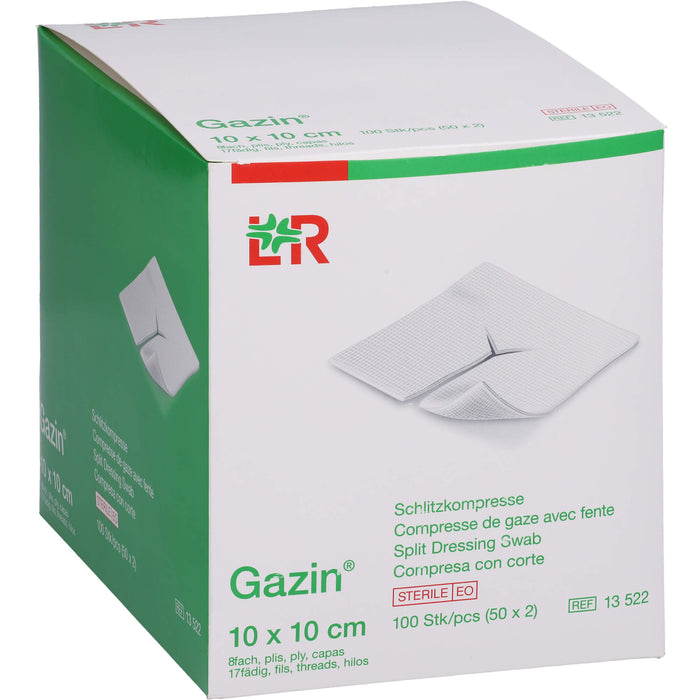 Gazin 10 cm x 10 cm steril 8fach Schlitzkompresse, 100 pc Compresses