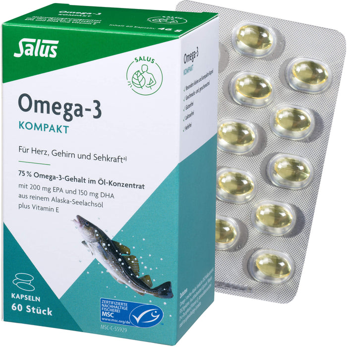 Omega-3 Kompakt aus reinem Alaska-Seelachsöl Salus, 60 St KAP