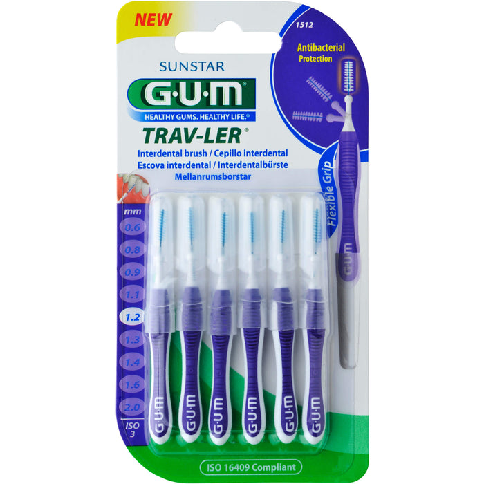 GUM TRAV-LER lila Kerze 1,2mm Interdental+6 Kappen, 5 St. Interdentalbürsten