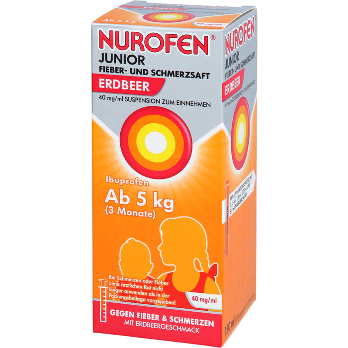 Nurofen Junior Fieber- und Schmerzsaft Erdbeer 40 mg/ml Suspension zum Einnehmen, 150 ml Lösung