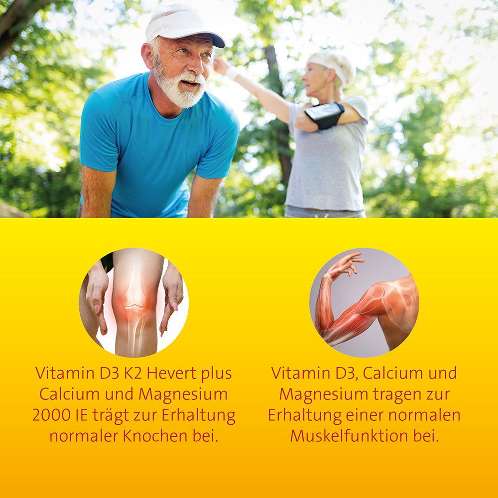 Vitamin D3 K2 Hevert plus Calcium und Magnesium 2000 IE, 60 St. Kapseln