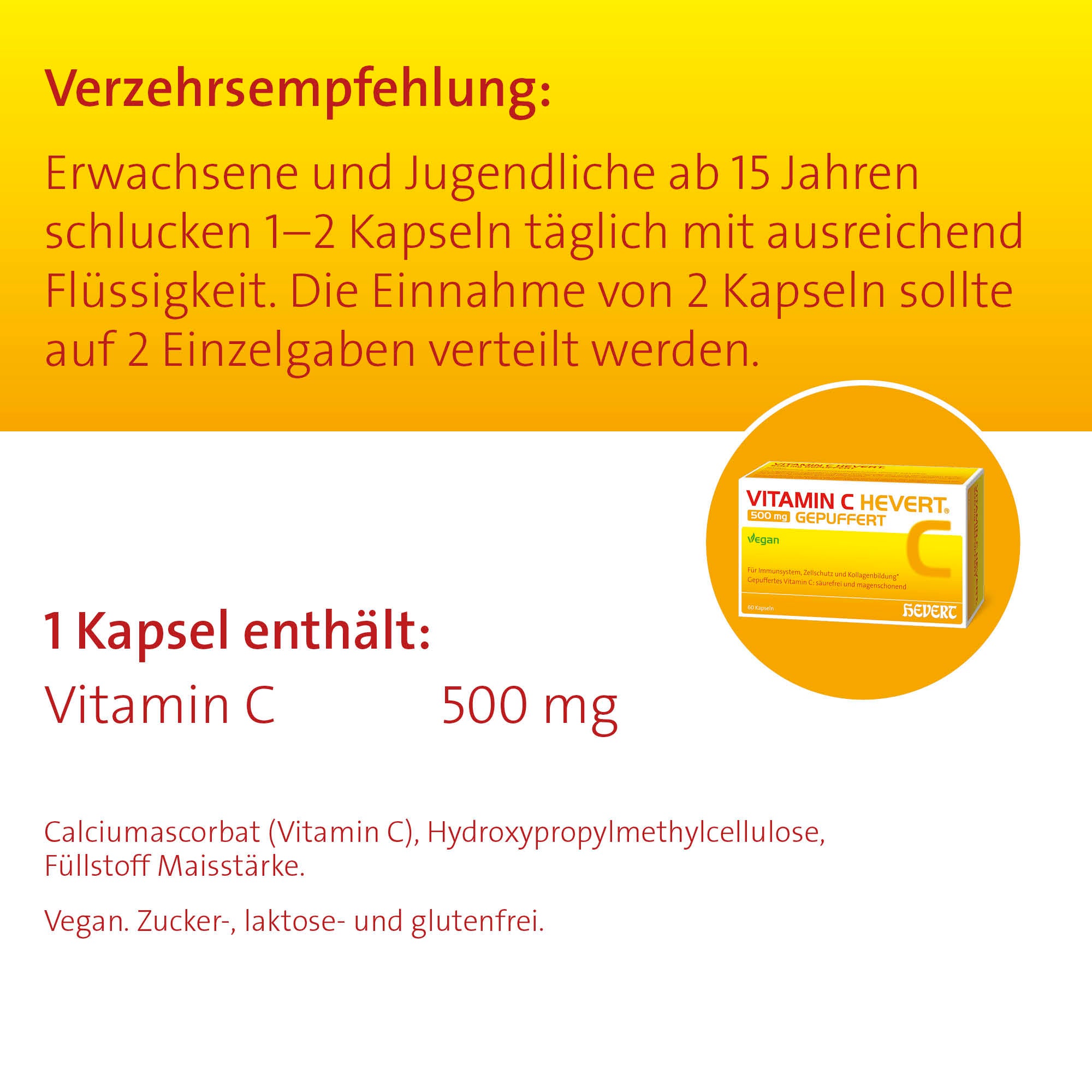 Vitamin C Hevert 500 mg gepuffert, 60 St. Kapseln