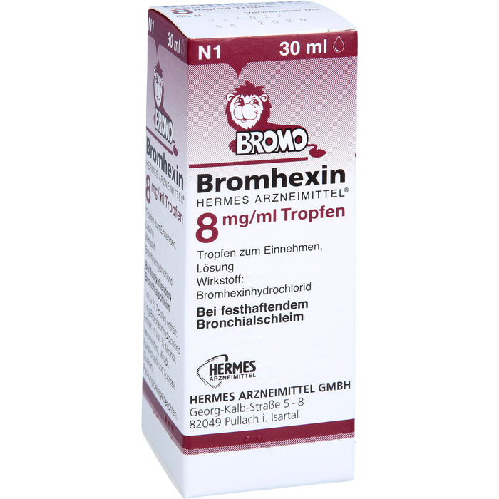 HERMES ARZNEIMITTEL Bromhexin 8 mg / ml Tropfen bei festhaftendem Bronchialschleim, 30 ml Solution