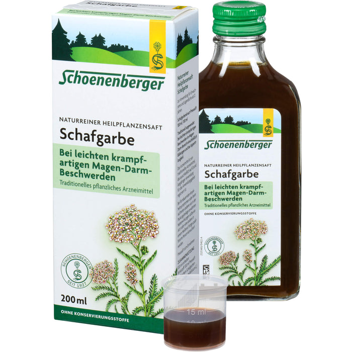 Schoenenberger Naturreiner Heilpflanzensaft Schafgarbe bei leichten krampfartigen Beschwerden im Magen-Darm-Bereich, 200 ml Solution