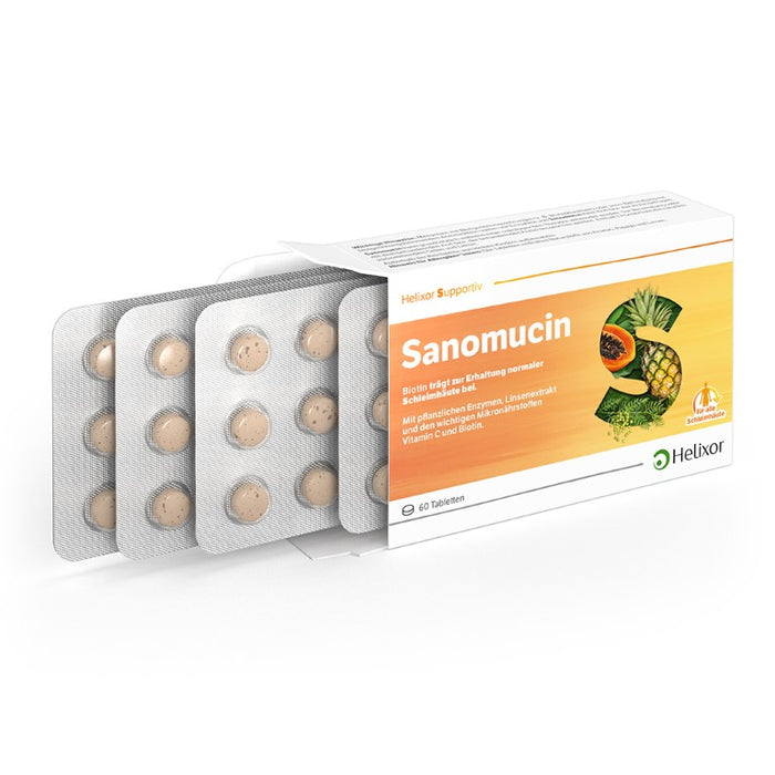 Helixor supportiv Sanomucin - mit pflanzlichen Enzymen, Linsenextrakt und den wichtigen Mikronährstoffen Vitamin C und Biotin, 60 St. Tabletten