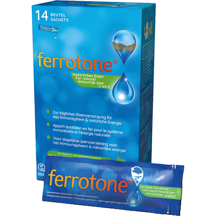 Ferrotone natürliches Eisen Beutel zur täglichen Eisenversorgung für das Immunsystem mit Apfelsaftkonzentrat und Vitamin C, 14 pc Sachets