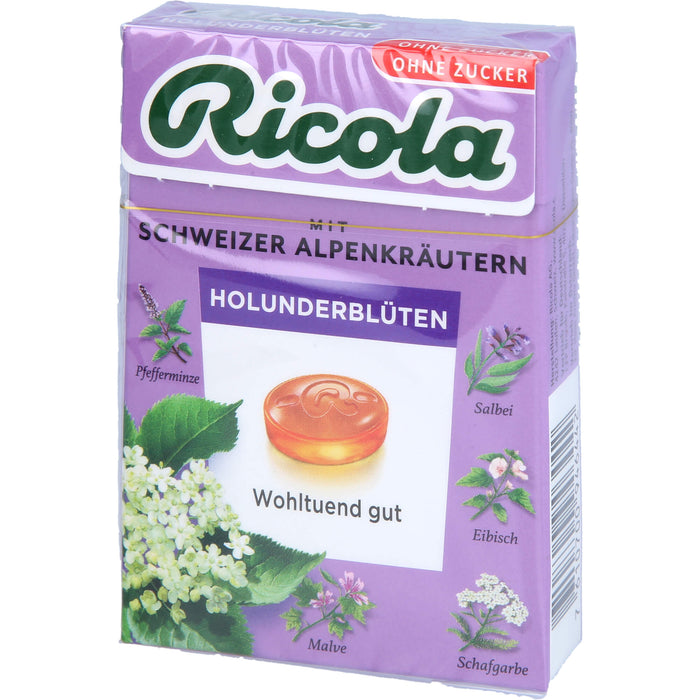 Ricola Schweizer Kräuterbonbons Box Holunderblüten ohne Zucker, 50 g Bonbons