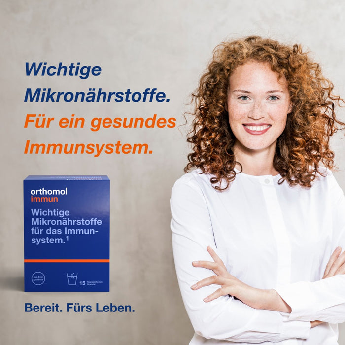 Orthomol Immun - Mikronährstoffe zur Unterstützung des Immunsystems - Nahrungsergänzung mit Vitamin C, Vitamin D und Zink - Granulat, 15 pcs. Daily portions