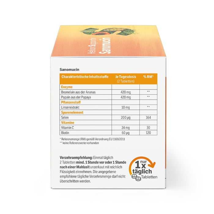 Helixor supportiv Sanomucin - mit pflanzlichen Enzymen, Linsenextrakt und den wichtigen Mikronährstoffen Vitamin C und Biotin, 180 pc Tablettes