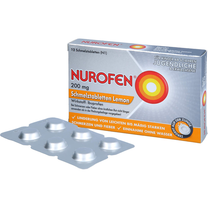 Nurofen Schmelztabletten Lemon bei Kopfschmerzen ab 6 Jahren 200mg, 12 St. Tabletten