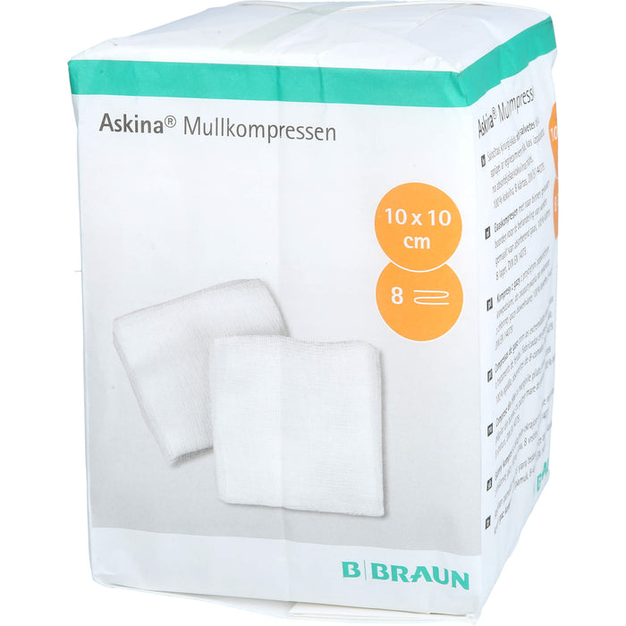 ASKINA MULLKOMPRESSEN 10X10CM UNSTERIL 8 FACH, 100 pcs. Compresses